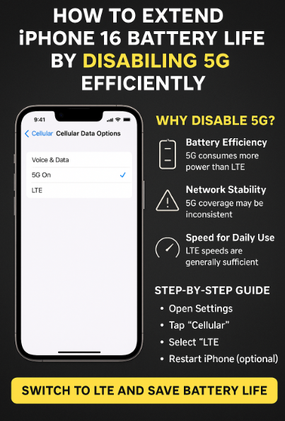 Disable 5G on iPhone 16 to save battery