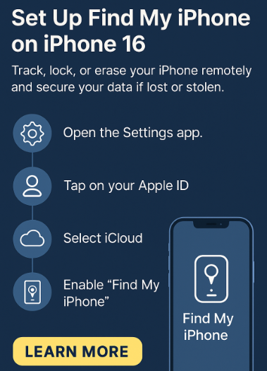 Find My iPhone iPhone 16 setup