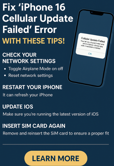  iPhone 16 cellular update failed fix