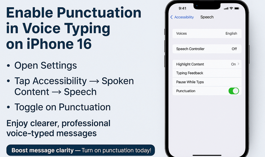 iPhone 16 voice typing punctuation