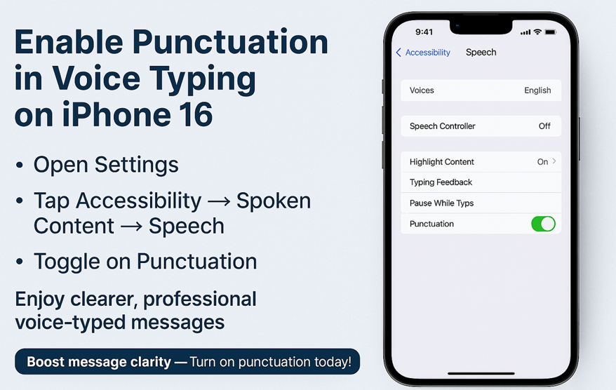 iPhone 16 voice typing punctuation