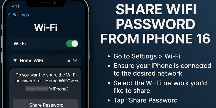 share WiFi password on iPhone 16