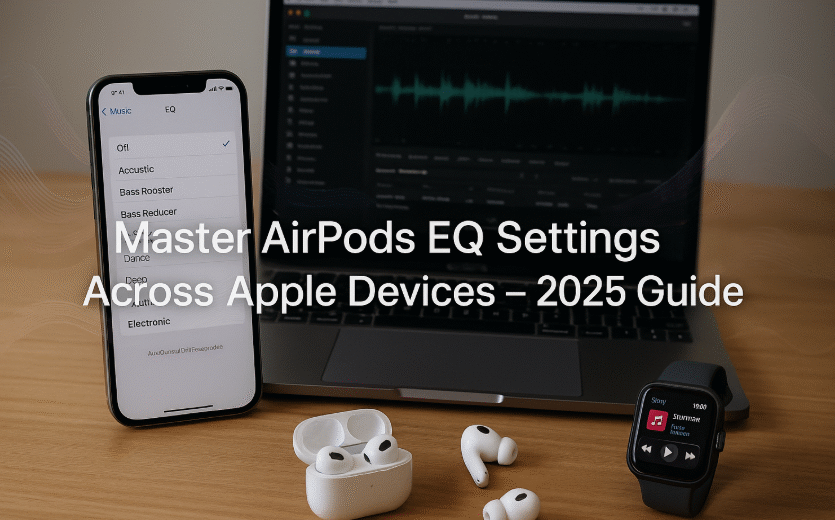 AirPods EQ settings screen on iPhone in dark mode