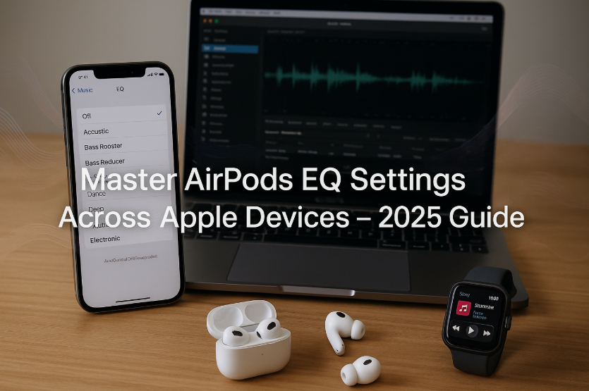 AirPods EQ settings screen on iPhone in dark mode