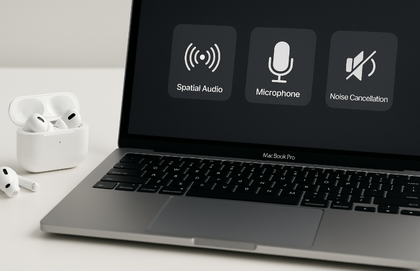 AirPods audio setup, Mac microphone, Spatial Audio, Mac sound settings, noise cancellation, AirPods on Mac, Apple audio setup