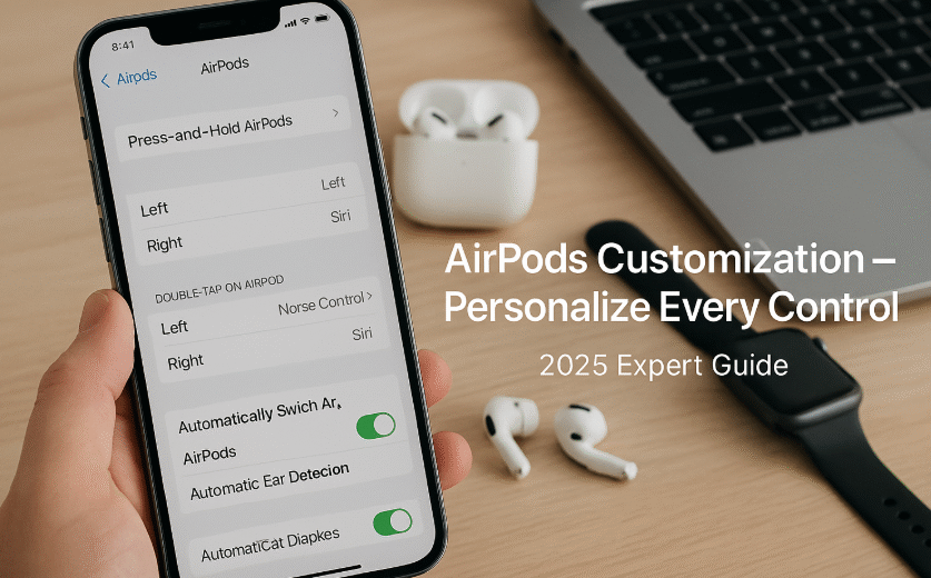 AirPods touch gestures setup on iPhone screen