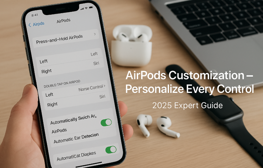 AirPods touch gestures setup on iPhone screen