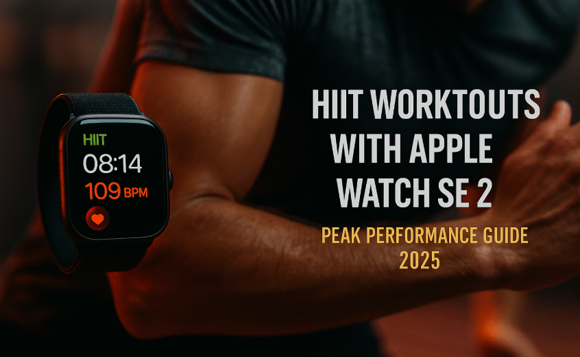 Apple Watch SE 2 displaying a HIIT workout session with heart rate spikes on screen