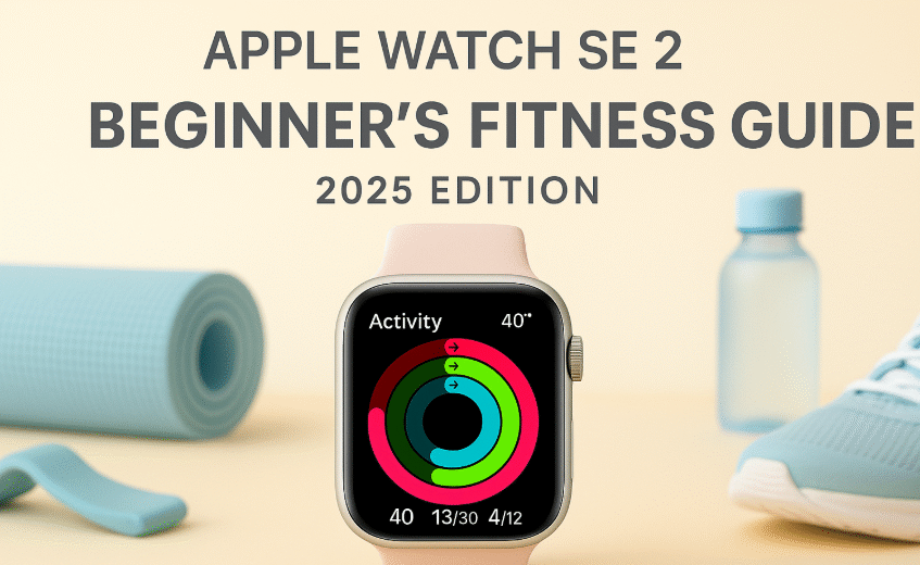 Apple Watch SE 2 interface showing beginner workout progress and activity rings