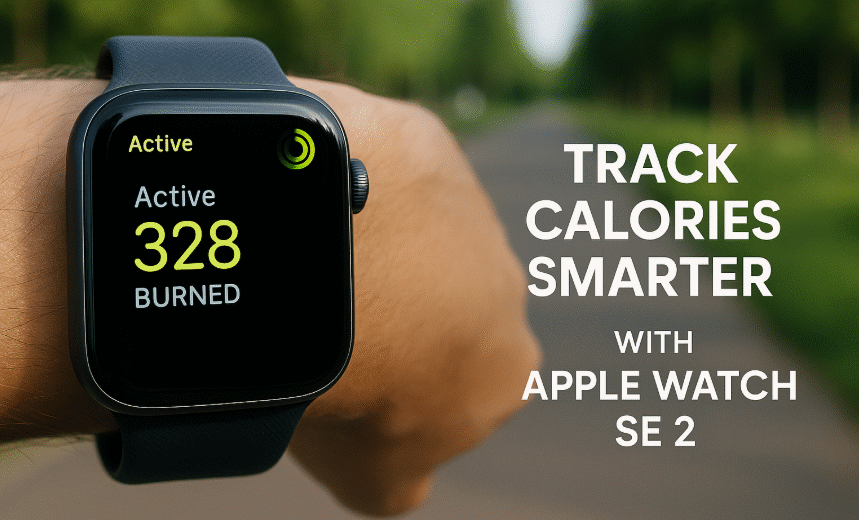 Apple Watch SE 2 screen displaying active calorie burn stats during an outdoor walk with Fitness app”