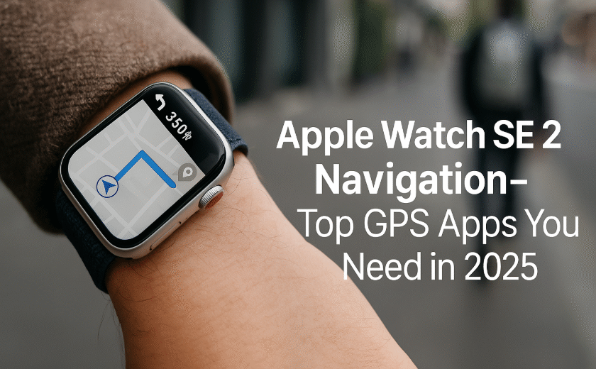 Apple Watch SE 2 showing live navigation on wrist