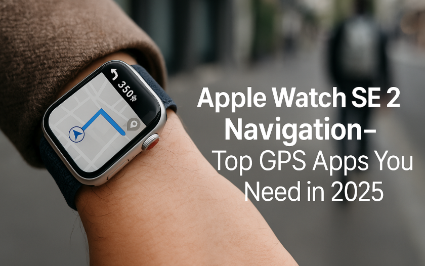 Apple Watch SE 2 showing live navigation on wrist