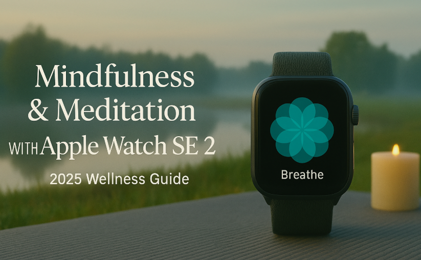 Apple Watch SE 2 showing the Breathe app in a calm meditation setting