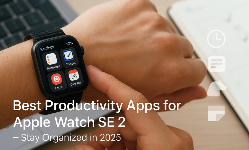 Apple Watch SE 2 with productivity apps on screen