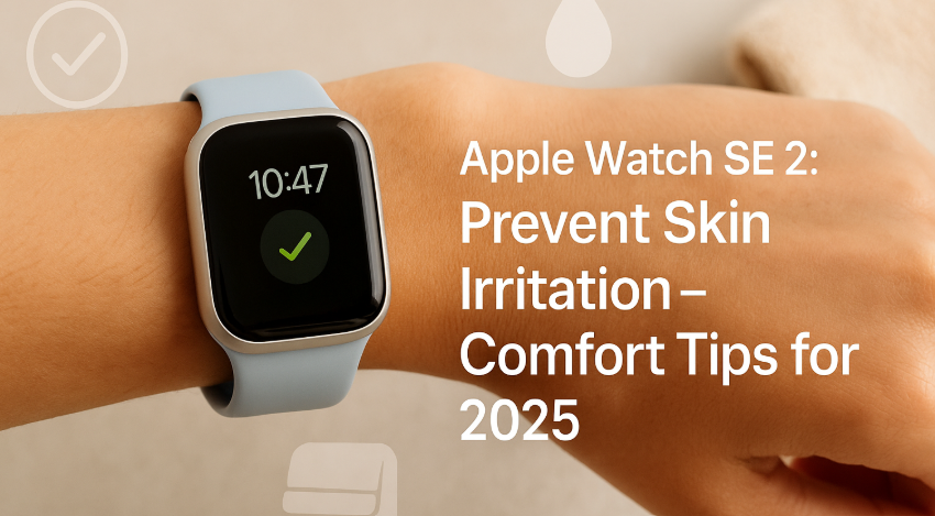 Apple Watch SE 2 with skin-safe band close-up