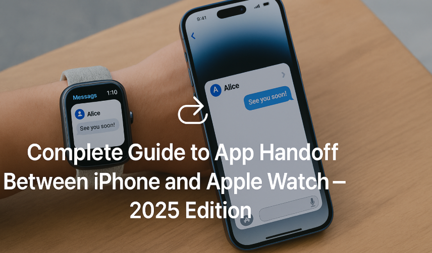 Apple Watch and iPhone displaying a seamless handoff experience with apps syncing in real-time across devices
