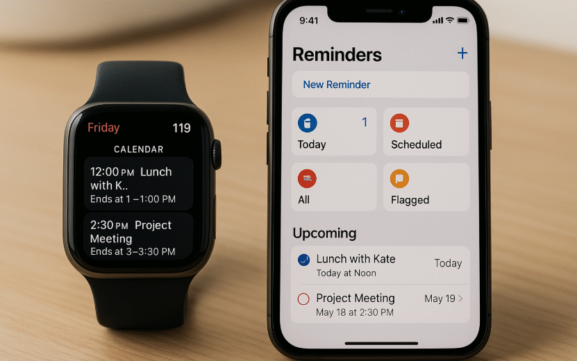 Apple Watch calendar, managing reminders on Apple Watch, Apple Watch productivity, syncing calendar with Apple Watch, Apple Watch notifications, Apple ecosystem integration, Apple Watch reminders app