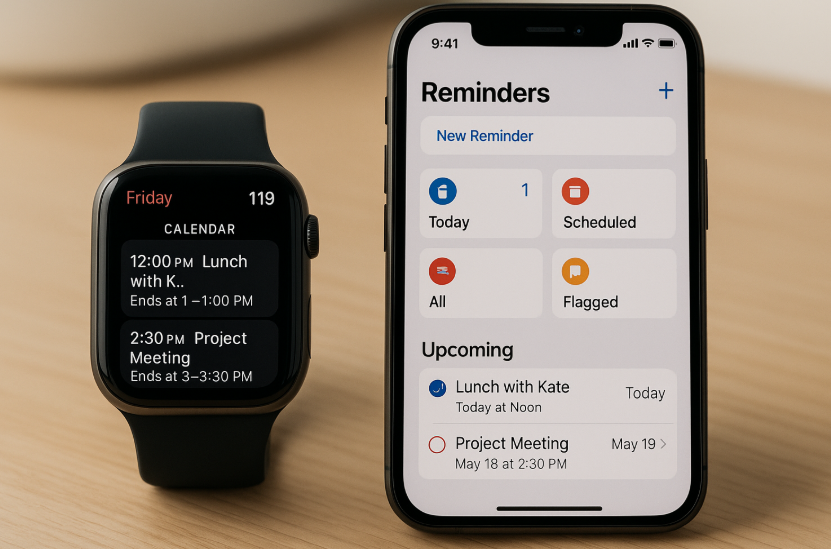 Apple Watch calendar, managing reminders on Apple Watch, Apple Watch productivity, syncing calendar with Apple Watch, Apple Watch notifications, Apple ecosystem integration, Apple Watch reminders app