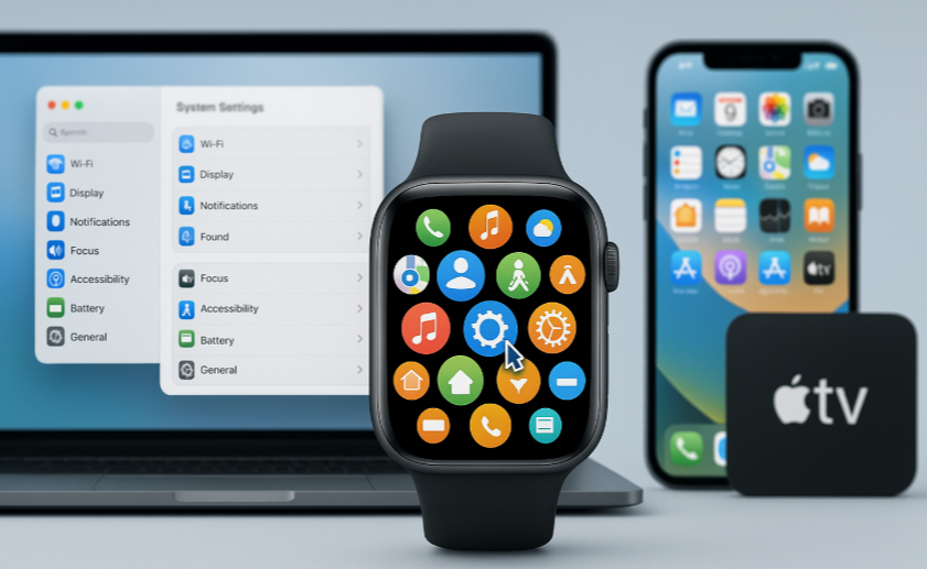 Apple Watch controlling Mac, Apple ecosystem control, Apple Watch for navigation, Apple devices integration, Apple Watch Mac remote control