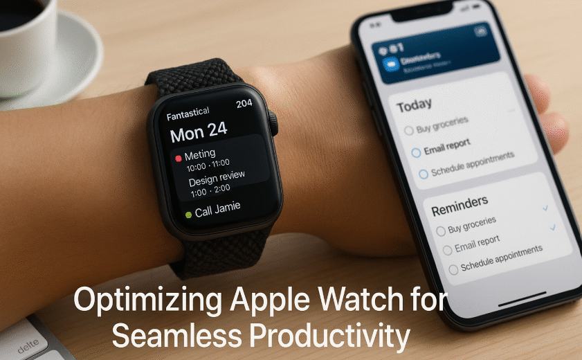 Apple Watch productivity setup, Apple Watch apps for productivity, Apple ecosystem integration, Apple Watch seamless integration, productivity apps on Apple Watch, Apple Watch with iPhone productivity