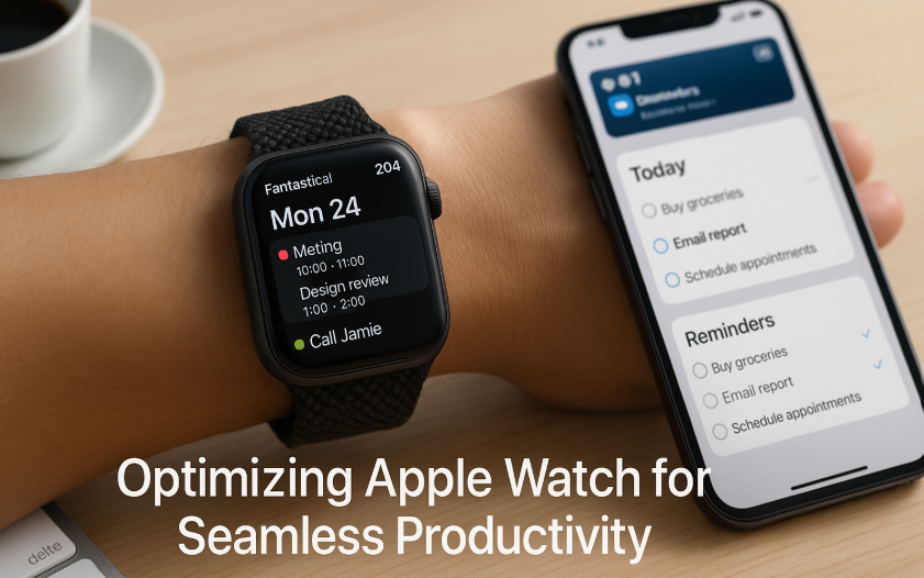 Apple Watch productivity setup, Apple Watch apps for productivity, Apple ecosystem integration, Apple Watch seamless integration, productivity apps on Apple Watch, Apple Watch with iPhone productivity