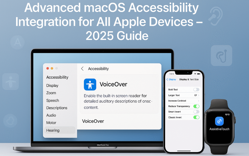 Apple user accessing accessibility settings on Mac and Apple Watch