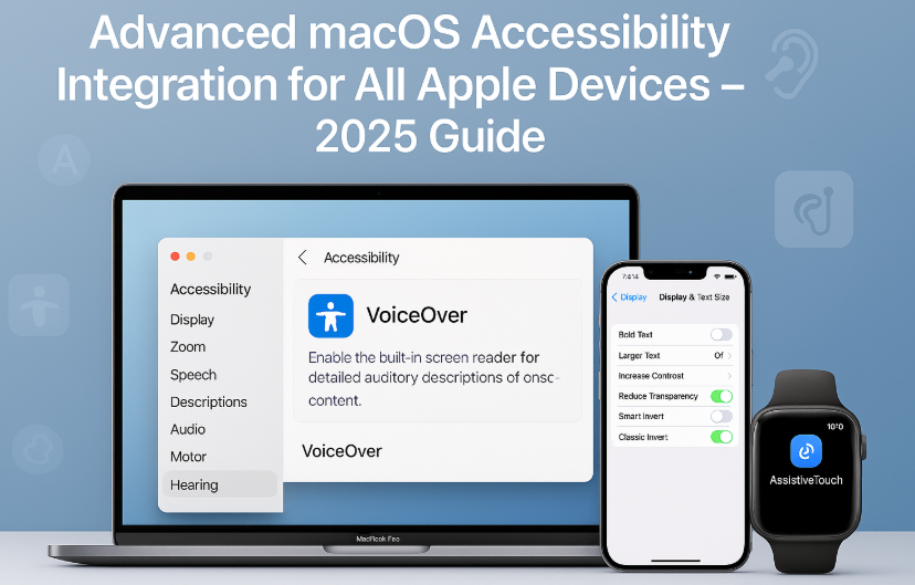 Apple user accessing accessibility settings on Mac and Apple Watch