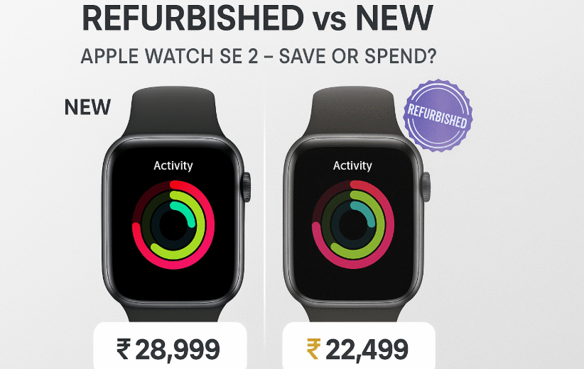 Refurbished Apple Watch SE 2 vs new model with pricing and condition comparison visuals