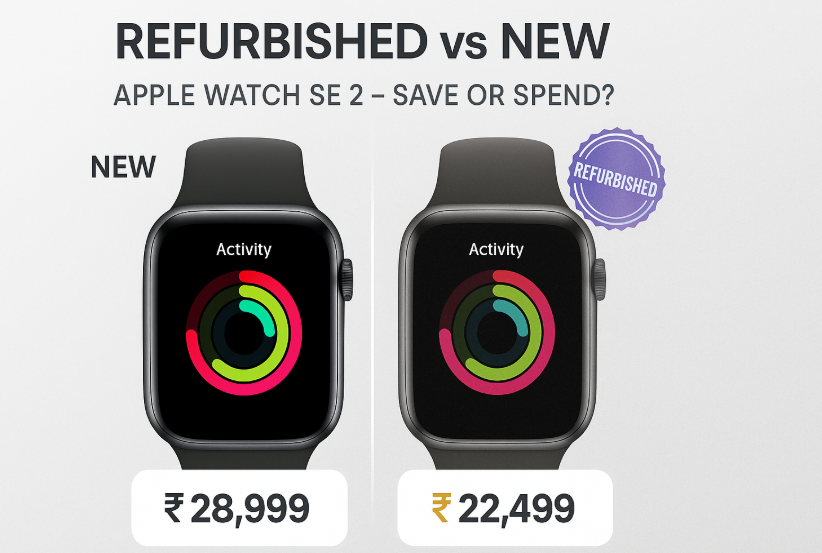 Refurbished Apple Watch SE 2 vs new model with pricing and condition comparison visuals