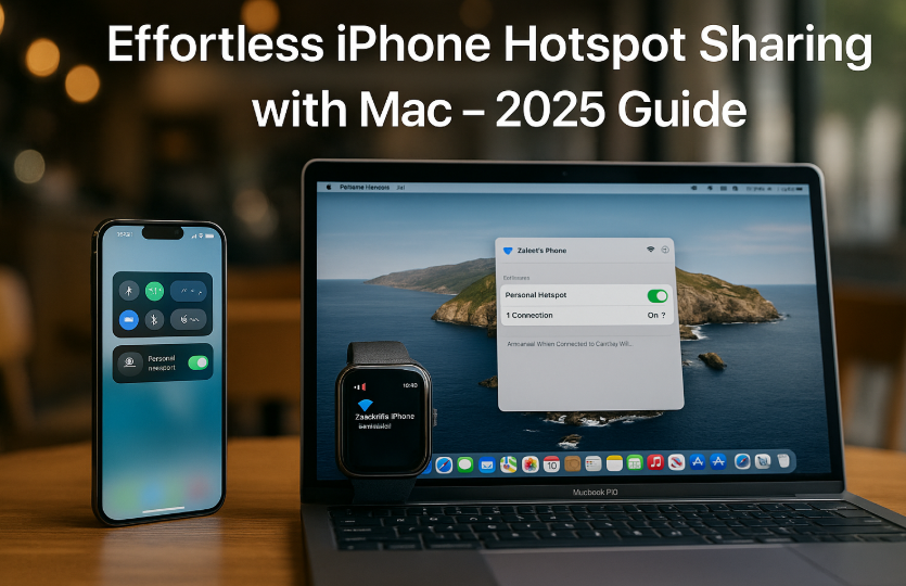 iPhone 15 Pro sharing hotspot with MacBook automatically, Personal Hotspot iCloud sync settings, Mac auto-connected to iPhone hotspot on macOS 2025