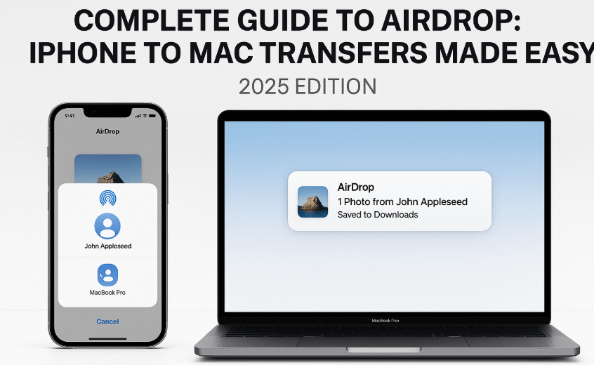 iPhone and Mac showing AirDrop in progress for photo and file sharing in 2025