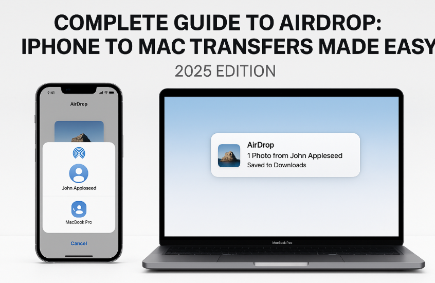 iPhone and Mac showing AirDrop in progress for photo and file sharing in 2025