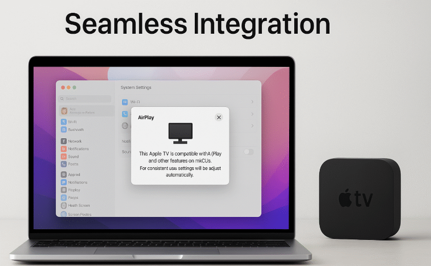 seamless integration Mac Apple TV, Apple ecosystem, Apple devices sync, Mac and Apple TV setup, Apple TV control, cross-device Apple experience