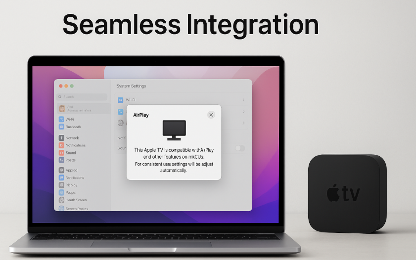 seamless integration Mac Apple TV, Apple ecosystem, Apple devices sync, Mac and Apple TV setup, Apple TV control, cross-device Apple experience