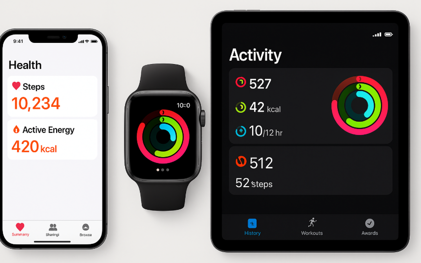 Health App integration, Apple Health setup, Apple Watch fitness data, Health app across devices, iPhone health integration, Apple fitness tracking